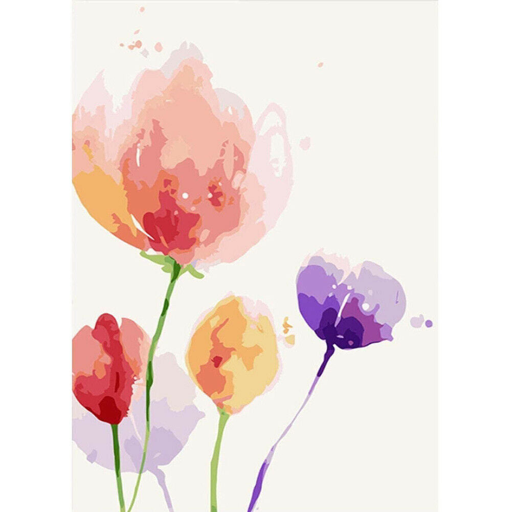 DIY Painting By Numbers Kit Flowers Hand Painted Canvas Oil Art Painting @