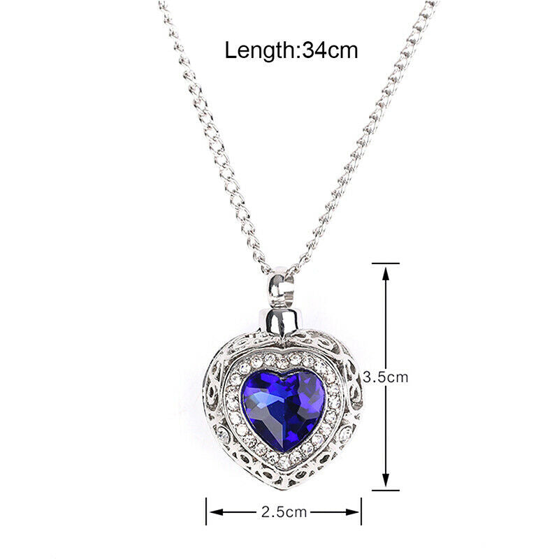 Urn Cremation Heart Blue Crystal Pendant Ash Holder Memorial Necklace Jewe.l8