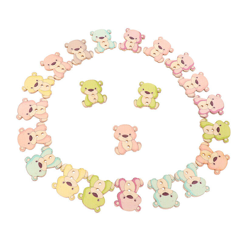 50pcs cartoon Color bear wooden buttons children education handmade stickersFCA