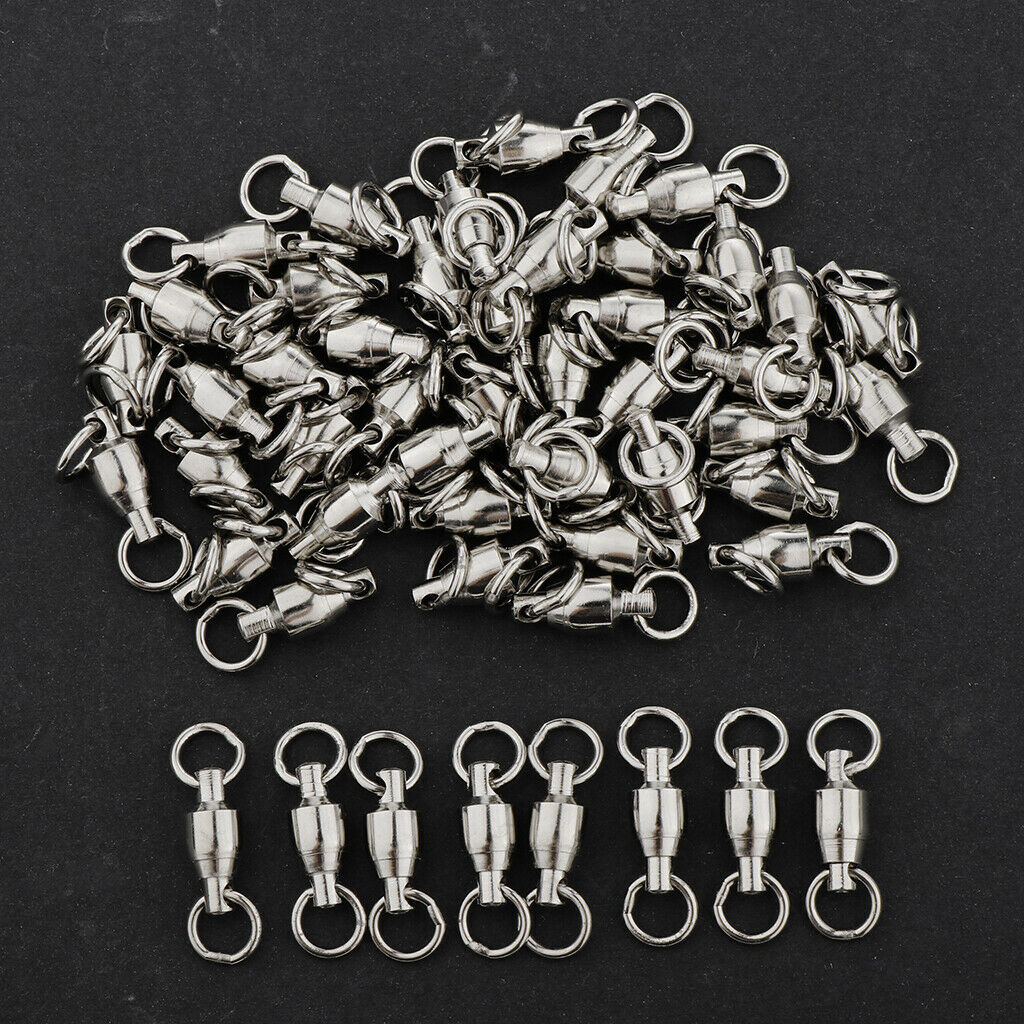 50Pcs Ball Bearing Swivels Fishing Snaps Hook Solid Ring Swivels 3