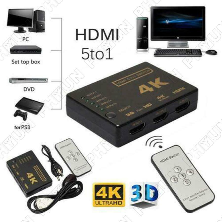 5 Port HDMI HDCP 4K Auto Switch Seletor Splitter Hub IR Remote HDTV 5 In 1 Out