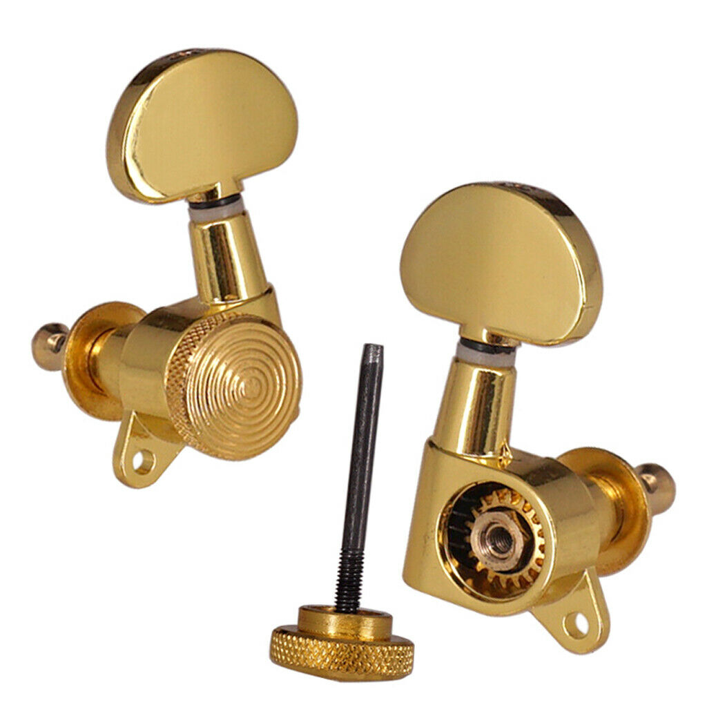 Lock Gear Folk Guitar String Key Button Tuning Pegs Machine Heads 3 Left + 3