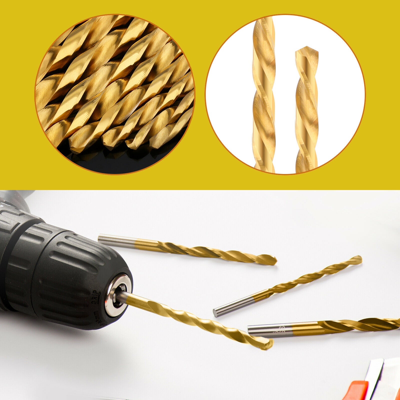 13 Pcs HSS Titanium Twist Drill Bit Set - Straight Shank High Speed Steel for