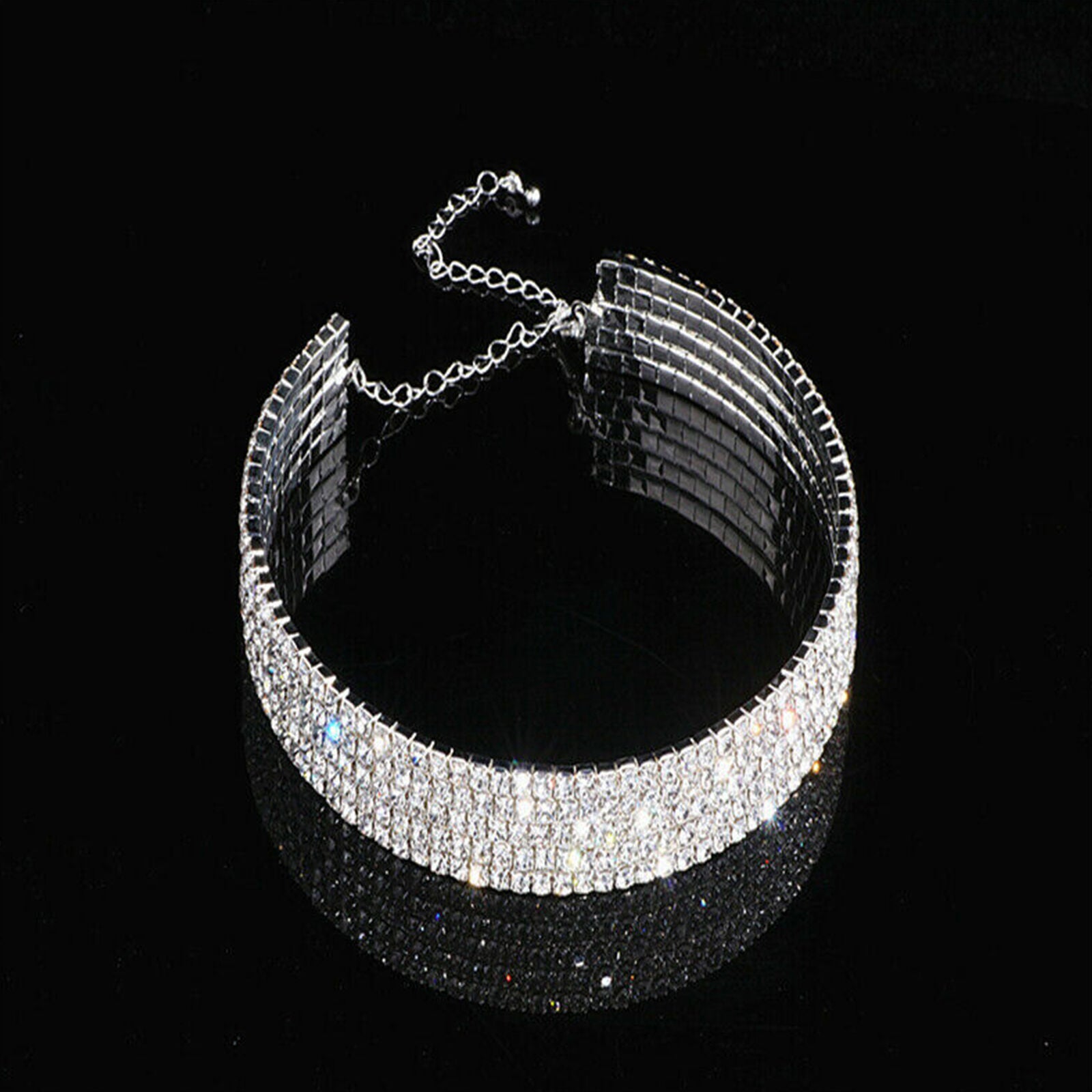 Rhinestone Jewelry Set Bride Ladies Crystal Necklace Earring Bracelet Wedding