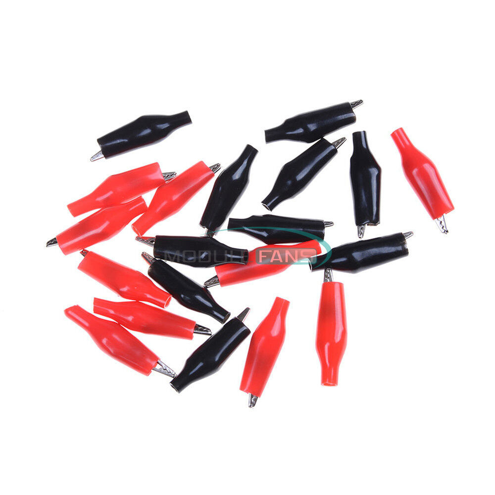 20pcs Soft Plastic Coated Testing Probe Aligator Clips Crocodile P2001 Black Red