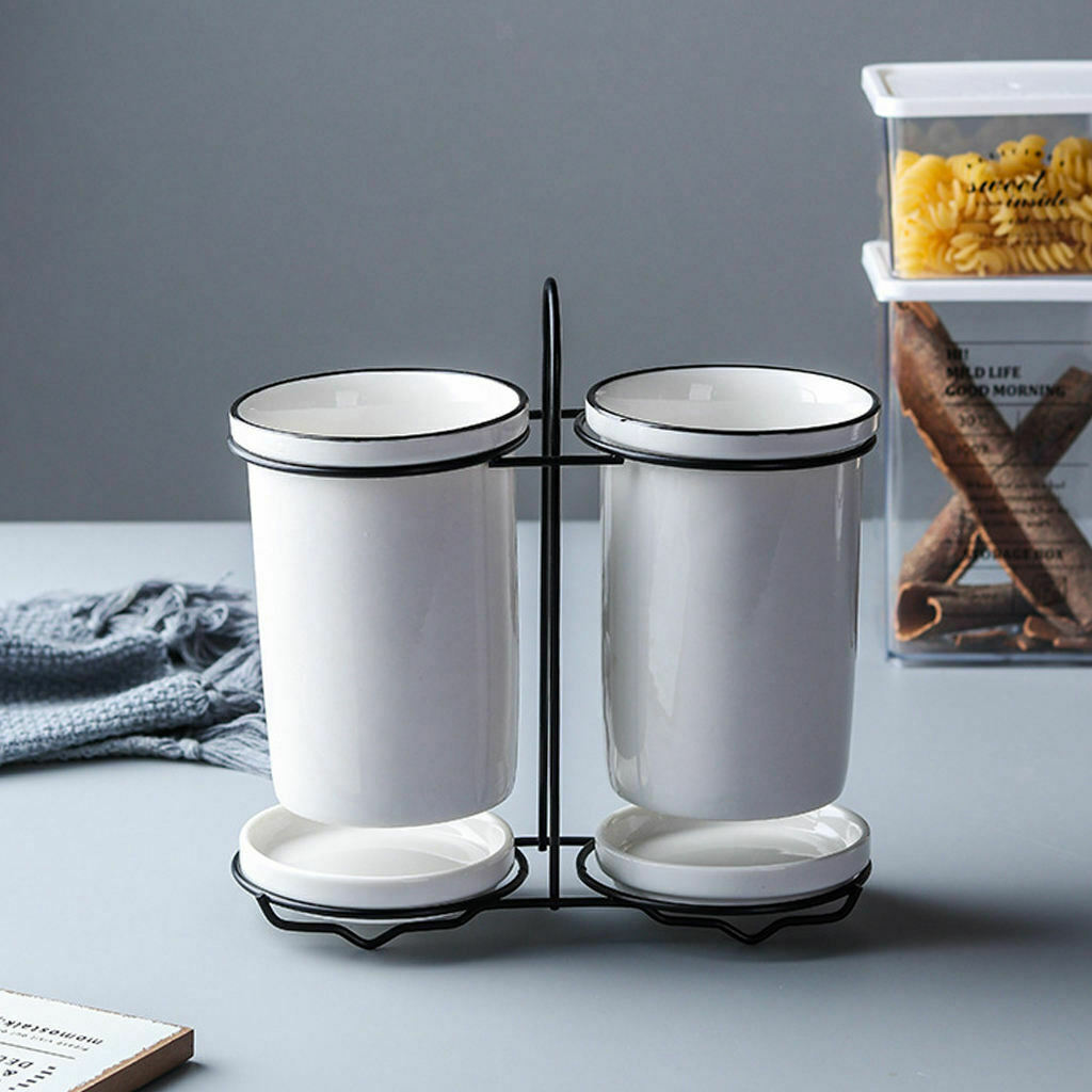 Tableware Holder with Metal Rack Drain Tray Knives Spoons Utensil Organizer