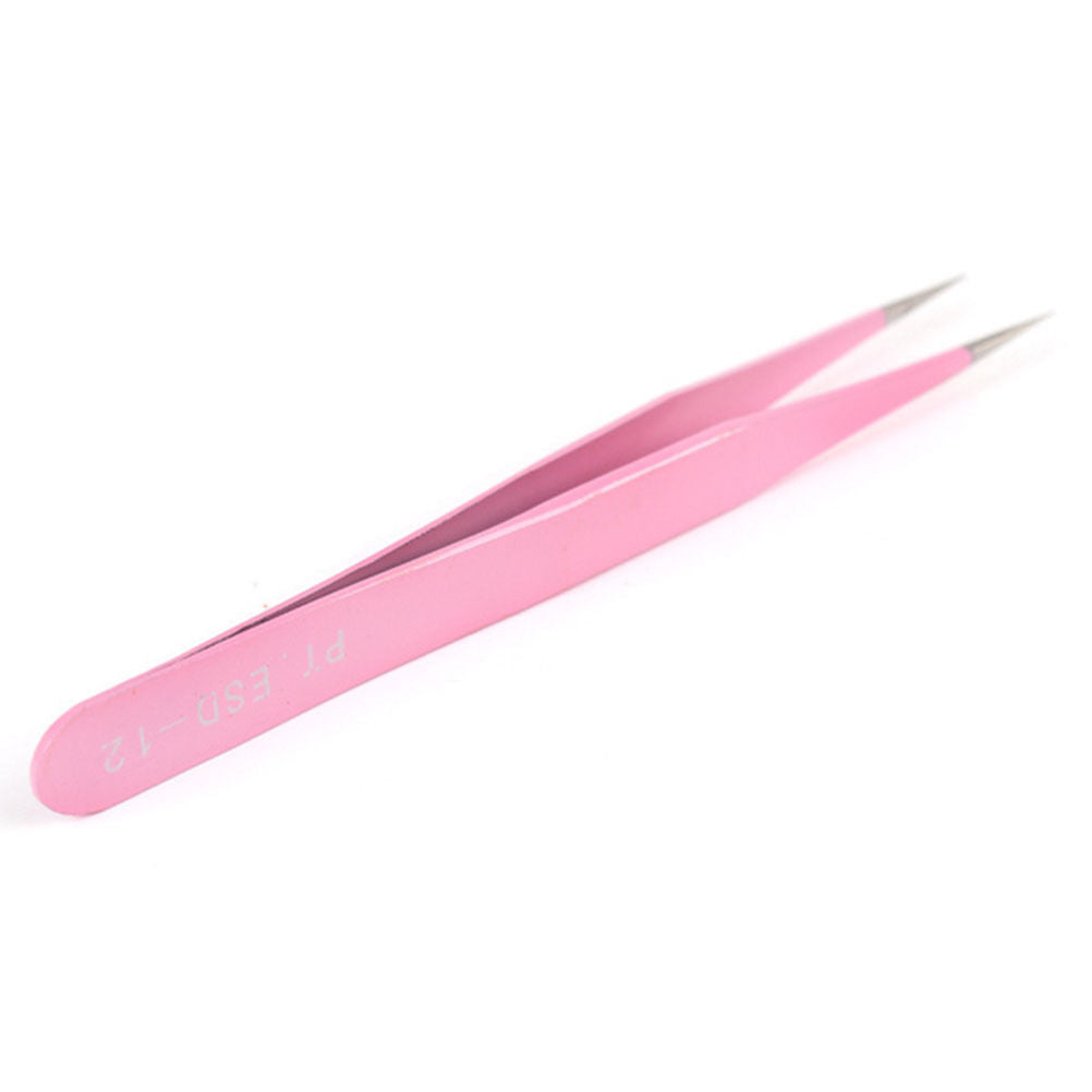 Steel Pink Btraight + Bend Tweezer for Eyelash Extensions Nail Art Nipper.l8