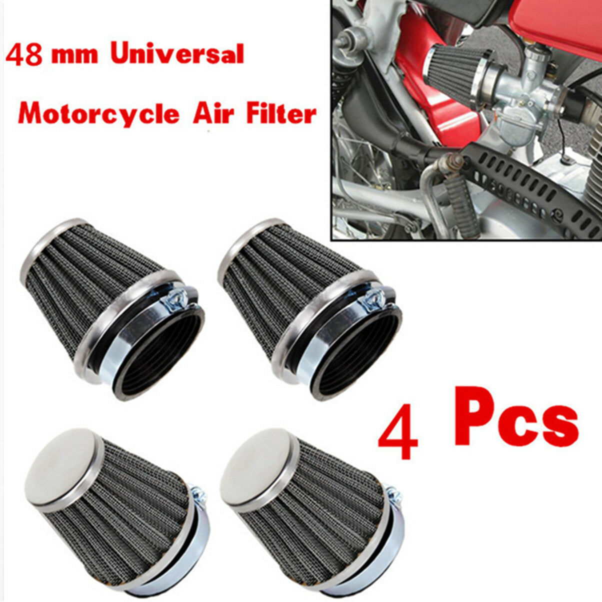 4PCS 48mm Steel Pod Air Filter Cleaner For PIT PRO Quad Dirt Bike ATV Dune Buggy