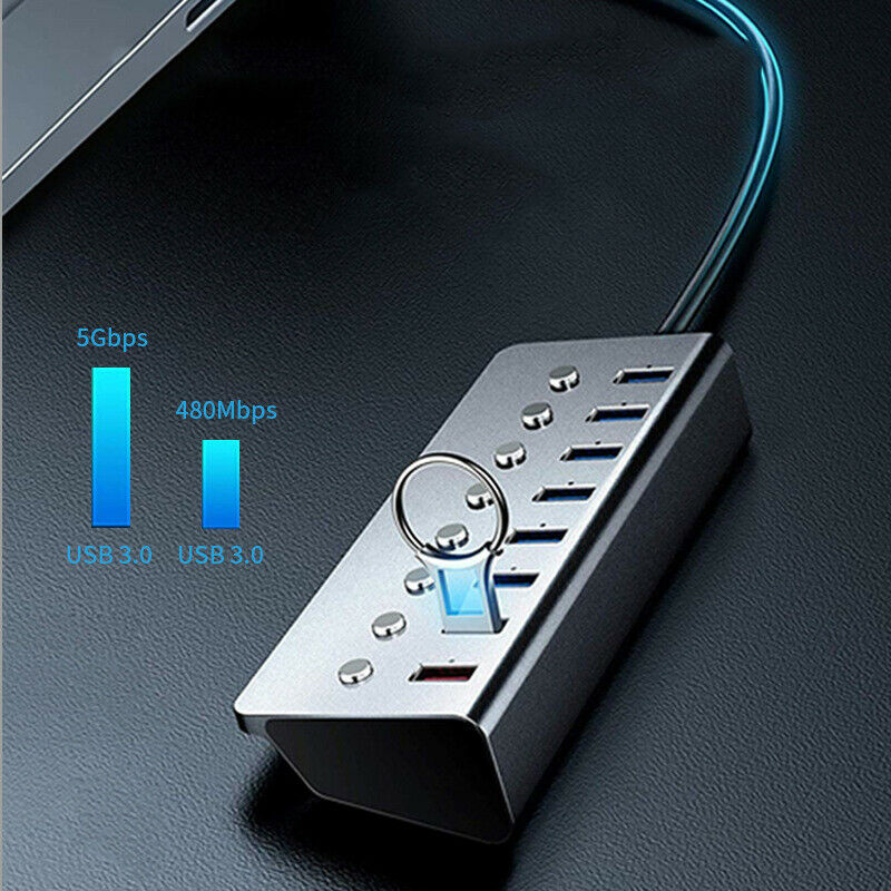 5V/3A 7 Ports USB Splitter 3.0 Independent Switch Extender Hub 1 for 8 Adapter