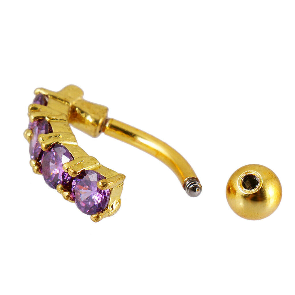 Reverse Belly Dangle Button Navel Ring Body Piercing Jewelry Purple Crystal
