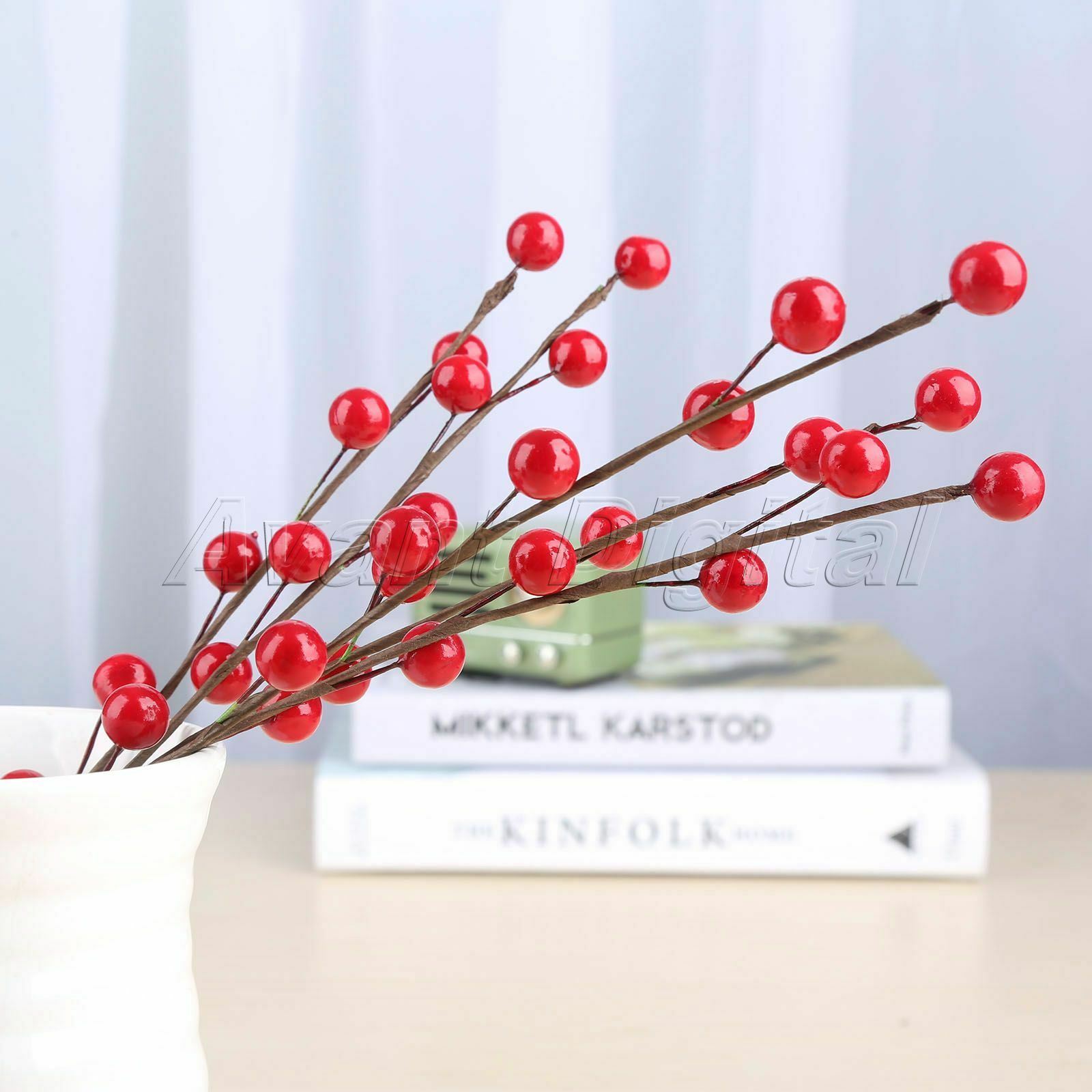 Decoration Red Artificial Holly Berries Branch DIY Christmas Berry Wreath 10Pcs