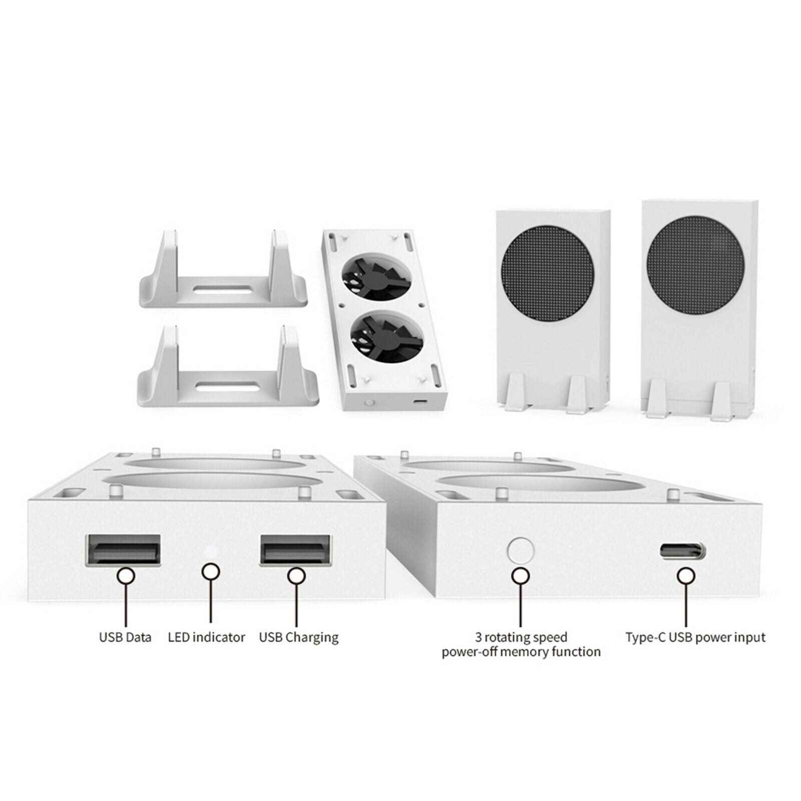 Vertical Stand for Xbox Series S Console 2 Cooling Fans Adjustable Cooler