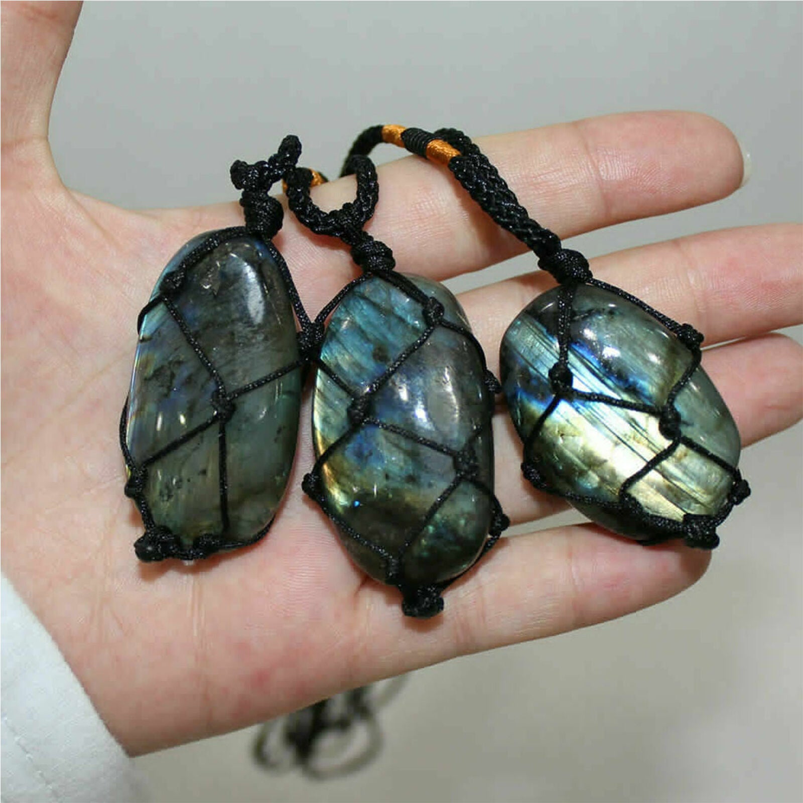 Wrap Women Mens Necklace Natural Stone Labradorite Pendant Crystal Moonstone
