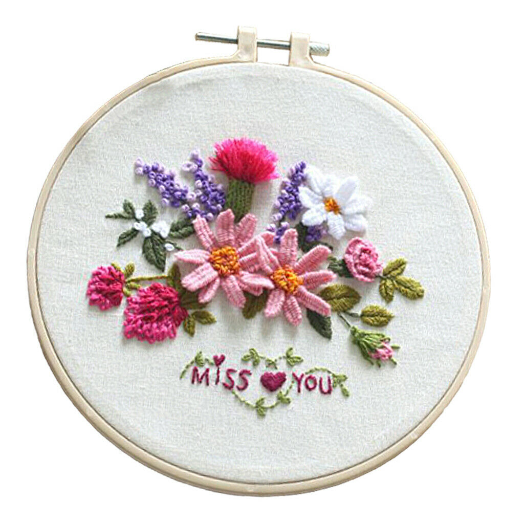 DIY Needlework Kits with Embroidery Hoop Cross Stitch Craft Flower Pattern