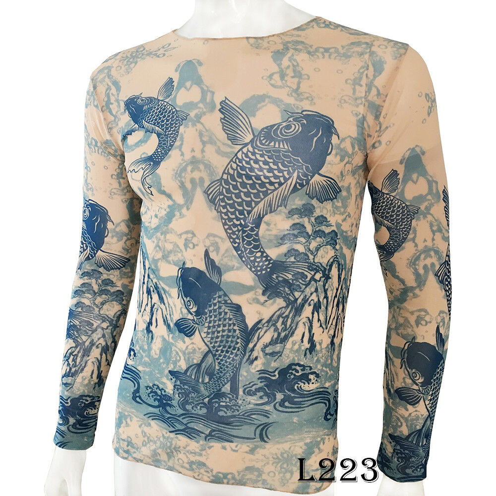 Japanese koi Tattoo Sport T-Shirt Tattoo Tops Biker Cycling Fitness Plus Size