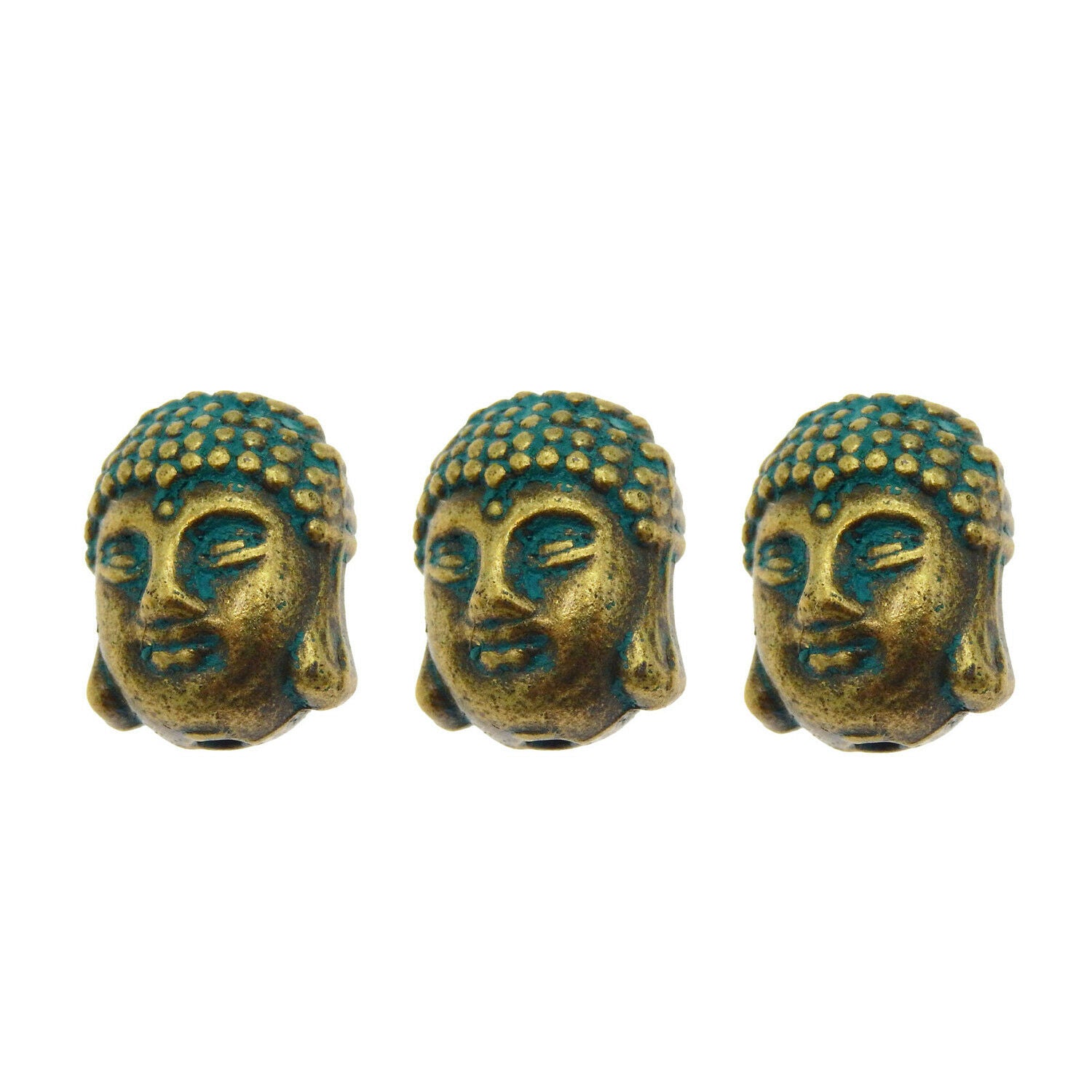 15 Retro Patina Buddha Head Loose Spacer Bead for Bracelet Necklace Craft 11x8mm
