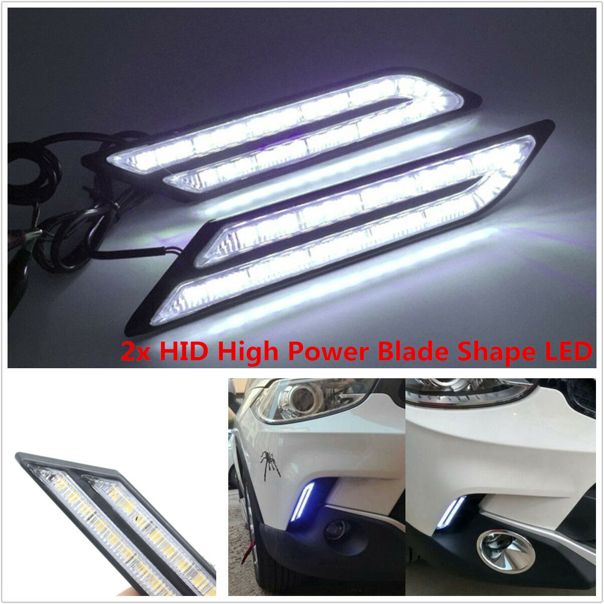 1Pair LED HID White High Power Blade Shape DRL Daytime Running Lights Waterproof