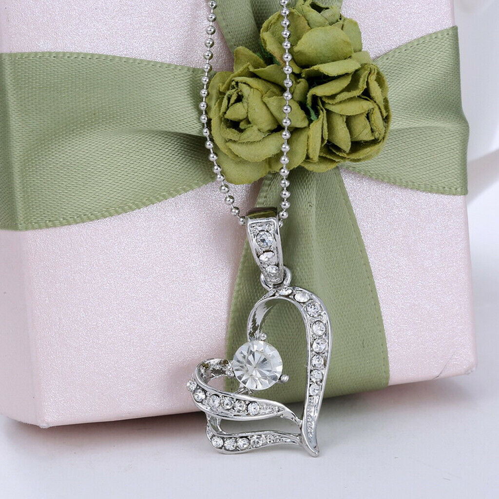 Fashion Charm Double Heart Crystal Diamante Rhinestone Pendant Necklace