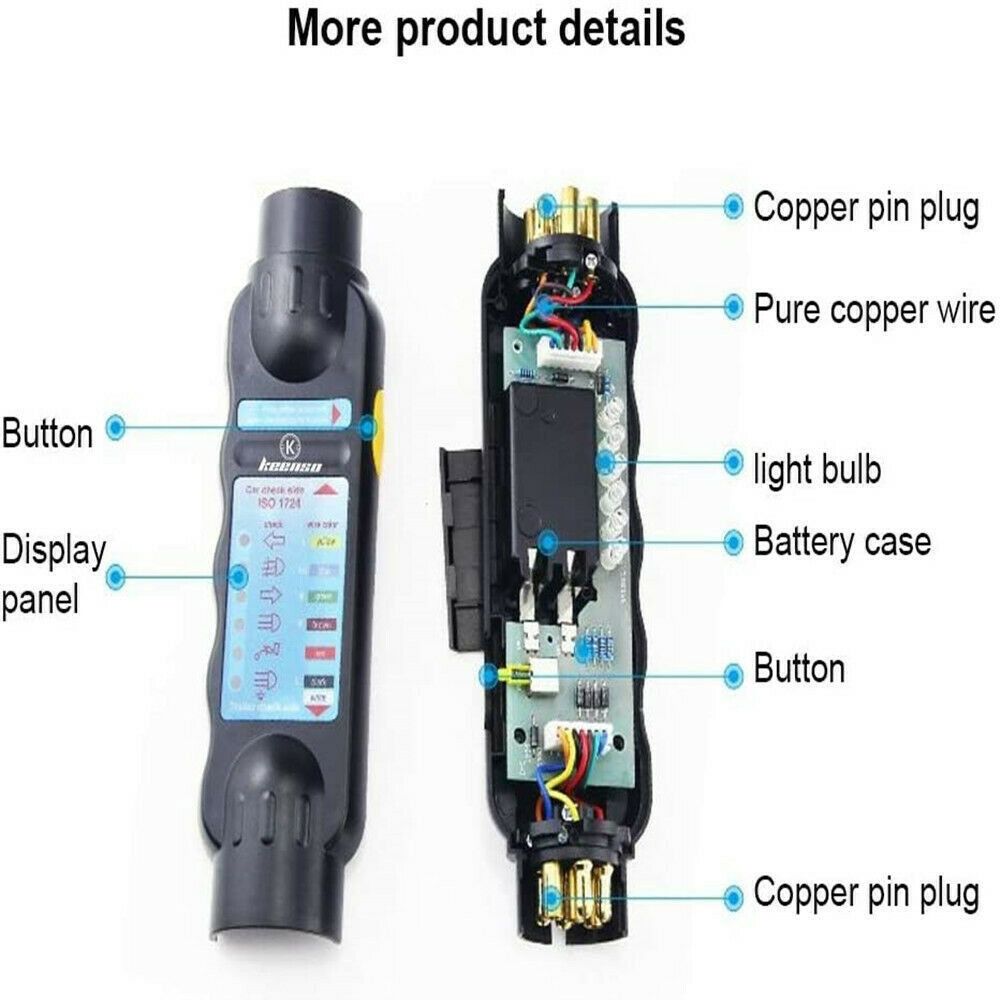 European 12v 7Pin Trailer Towing Lights Socket Cable Wiring Circuit Tester Tool