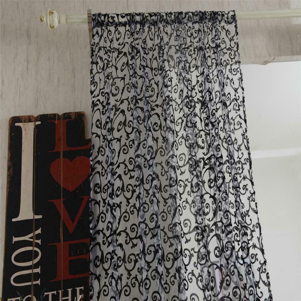 Window Sheer Drape Valance Gauze Curtain Door Curtains Voile 200x250cm Black