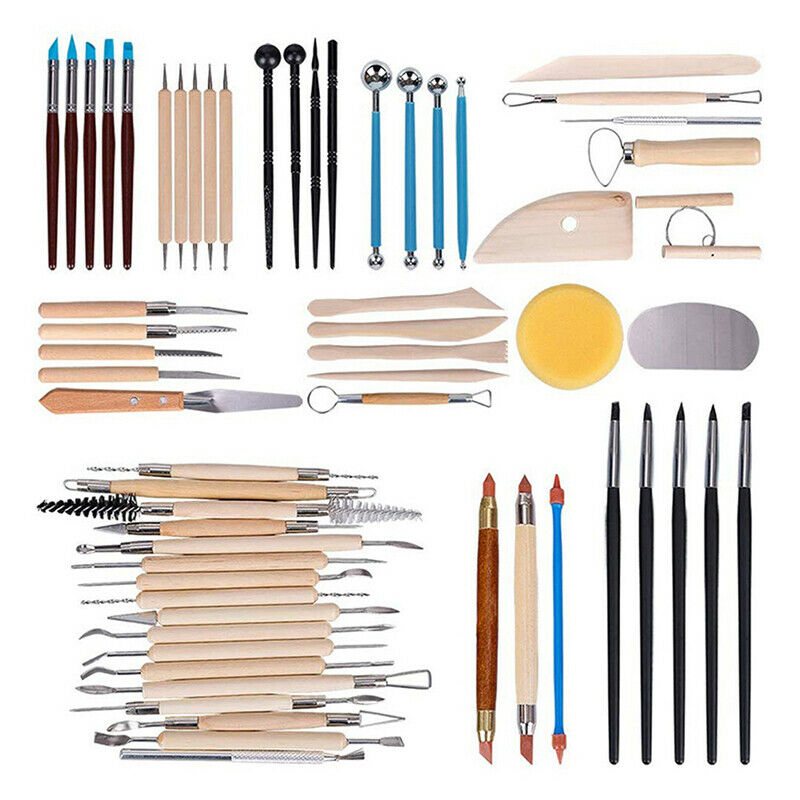 61PCS Ceramic Clay Tools Set Polymer Clay Tools Pottery Wooden Pottery Sculpt Qx