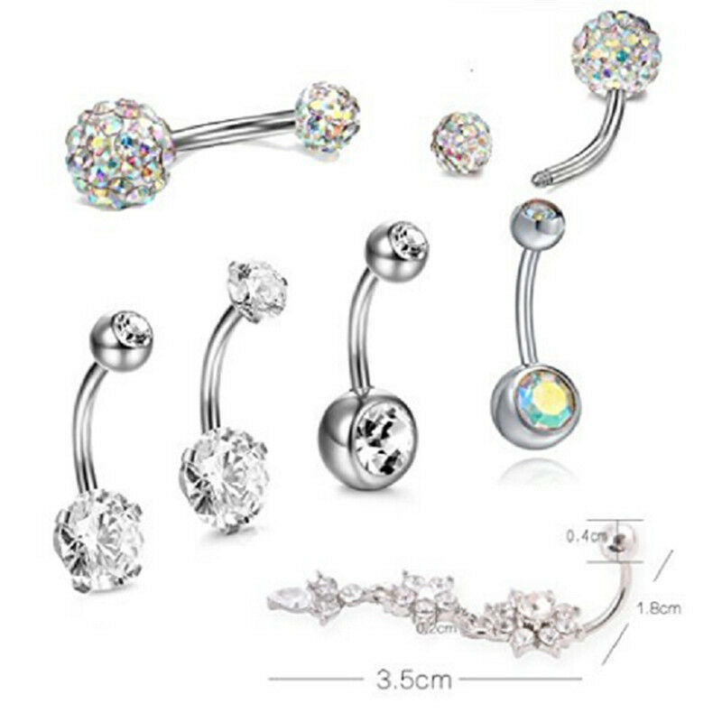 7x/Set Stainless Steel Crystal Belly Button Rings Navel Body Jewelry Piercing Kt