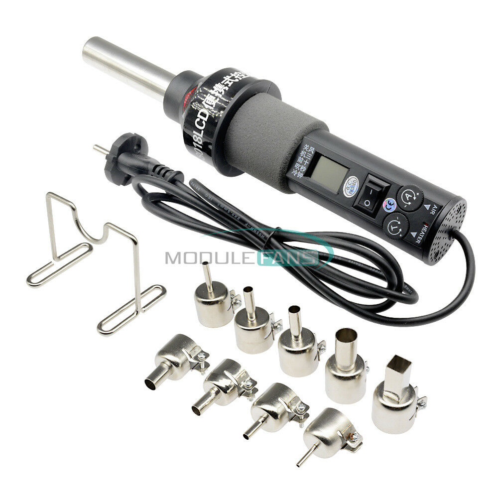 450W 450℃ LCD Display Electronic Hot Air Heat Gun Soldering Station + 9x Nozzles