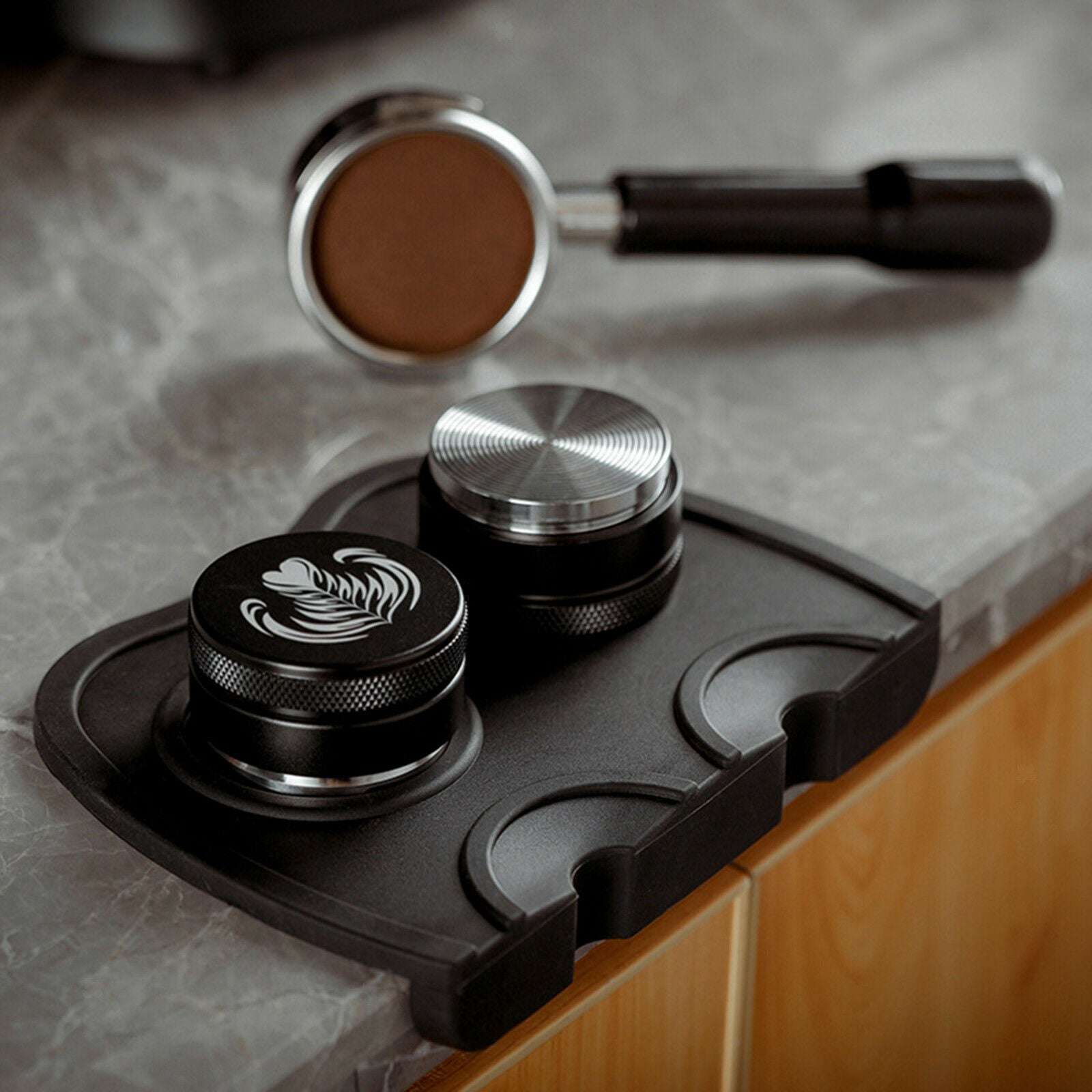 Coffee Anti-slip Mat Espresso Tamping Holder Pad Coffee Grind Silicone Mat Black