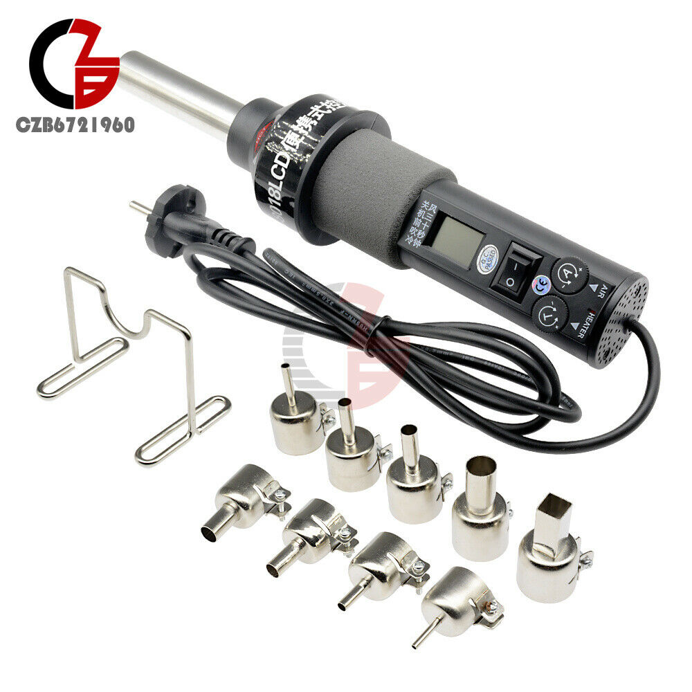450W 220V Portable Temprature-controlled Hot Air Gun 9 Nozzles Soldering EU Plug
