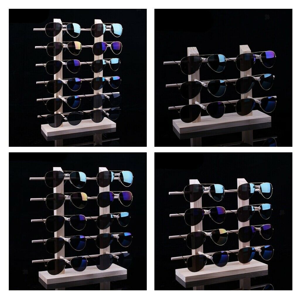 4 Packs 3/4/5/6 Tiers Wooden Glasses Sunglasses Display Stand Storage Rack