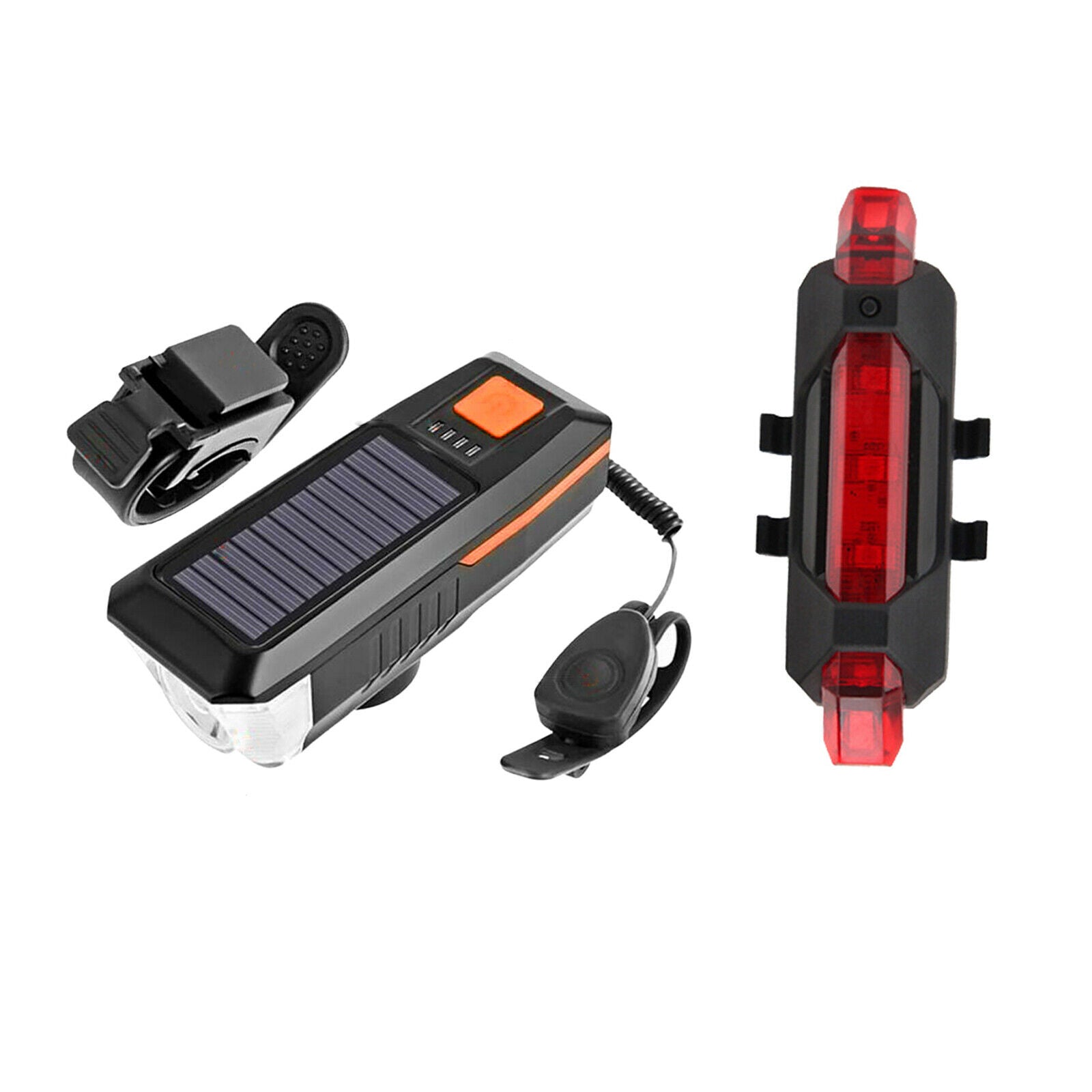 2pcs Bicycle Solar Power/USB Head Light Tail Lamp for Mountain Bikes Riding