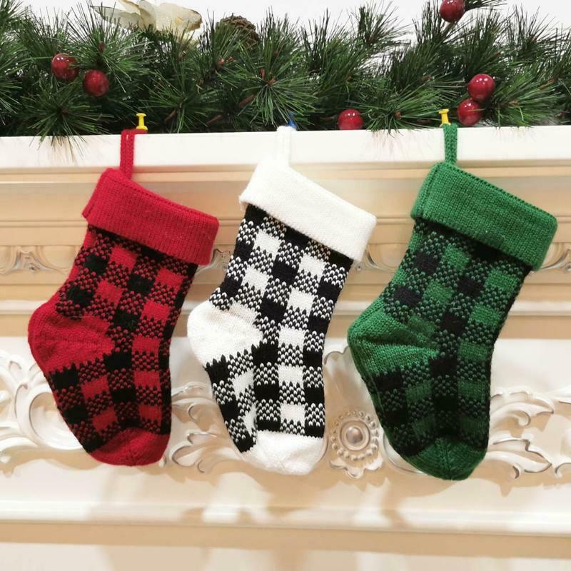 3pcs Christmas Stocking Mini Xmas Stockings Plaid Gift Bag for Tree Fireplace