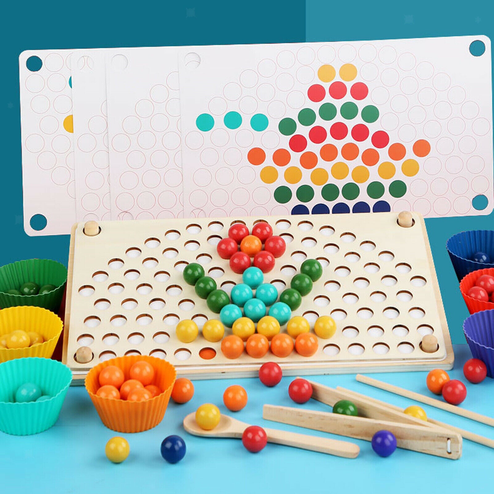 Rainbow Wooden Beading Game Puzzle Montessori Preschool Educational Toys Kids