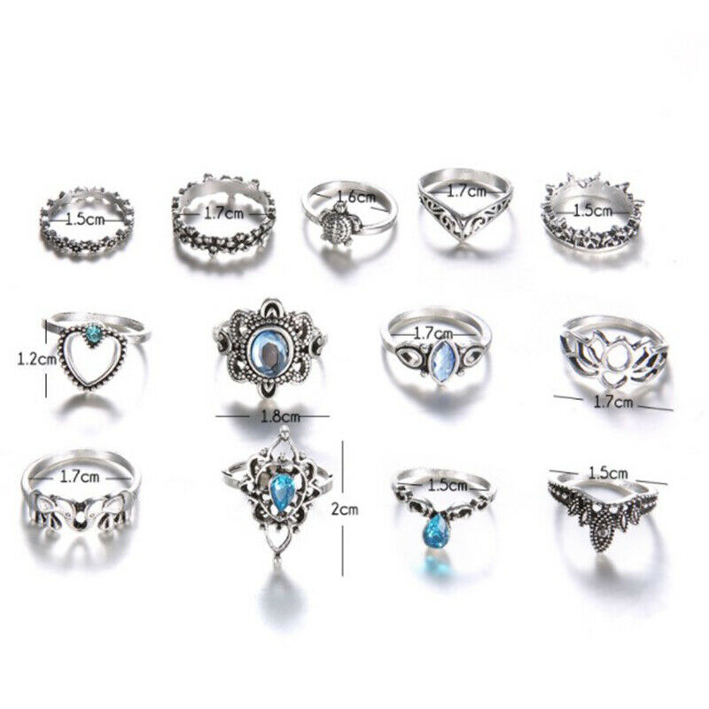 13 Pcs/Set Women Fashion  Punk Elephant Turtle Heart Flower Crown Gem Cry.l8