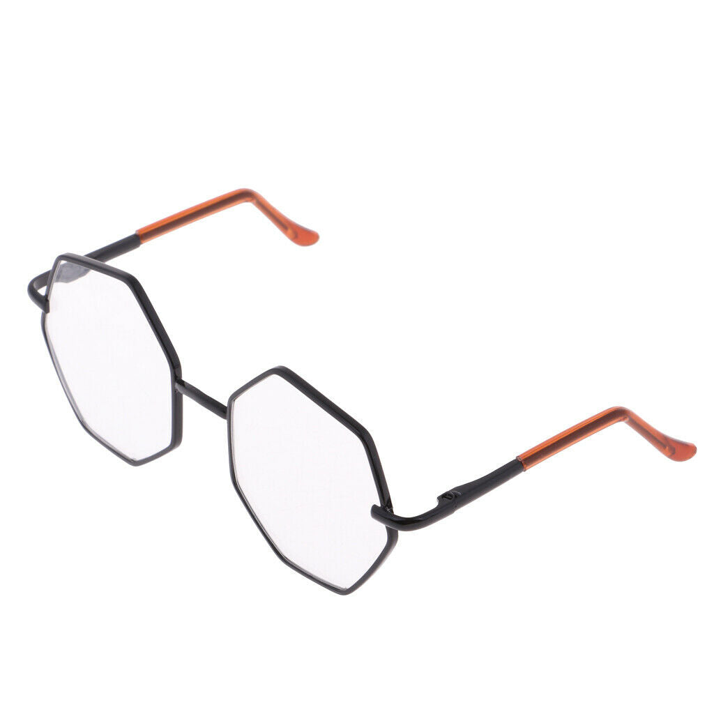 Fashionable Hexagon Black Frame Eye Glasses Transparent Lens Glasses For 20-25cm