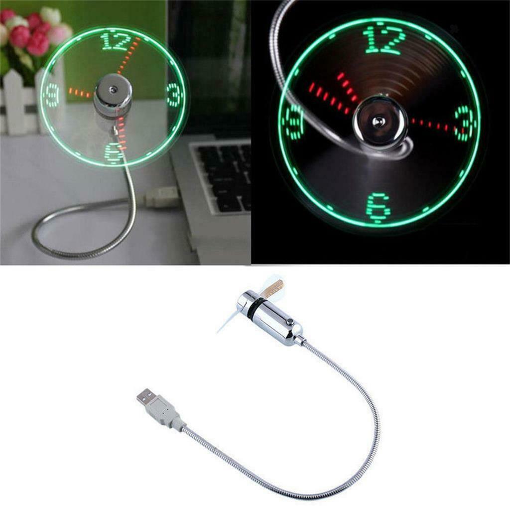Flexible LED Clock Mini Power USB Fan Gooseneck for Home Office PC Notebook