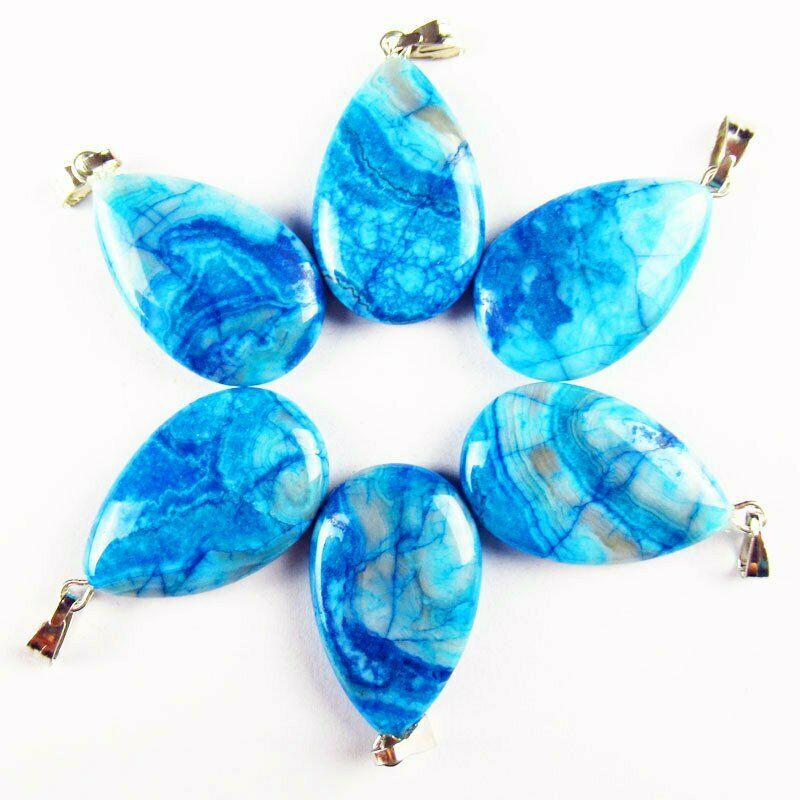 10pcs 27x16x5mm Natural Light Blue Crazy Lace Agate Teardrop 33g Pendant A136