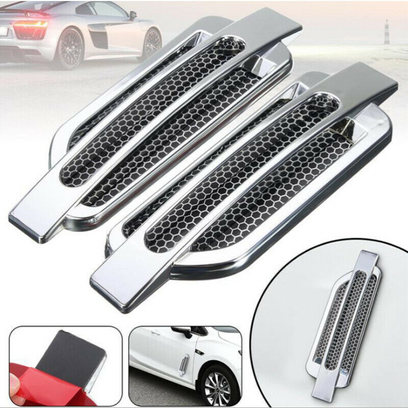 Pair Chrome Car Bonnet Air Intake Flow Side Fender Vent Hood Scoop Door Cover