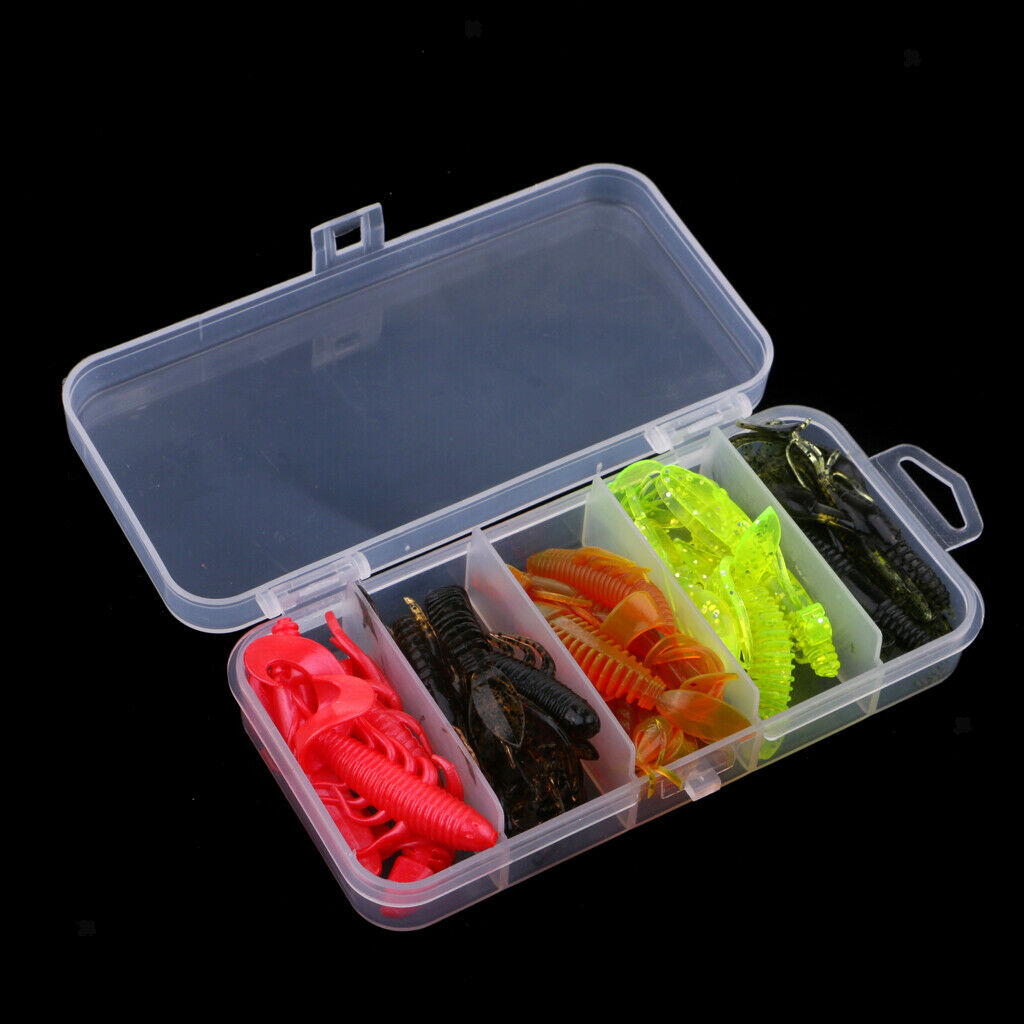 20pcs Soft Fishing Bait Crayfish Shrimp Lure Worm Earthworm Maggot Bait Box