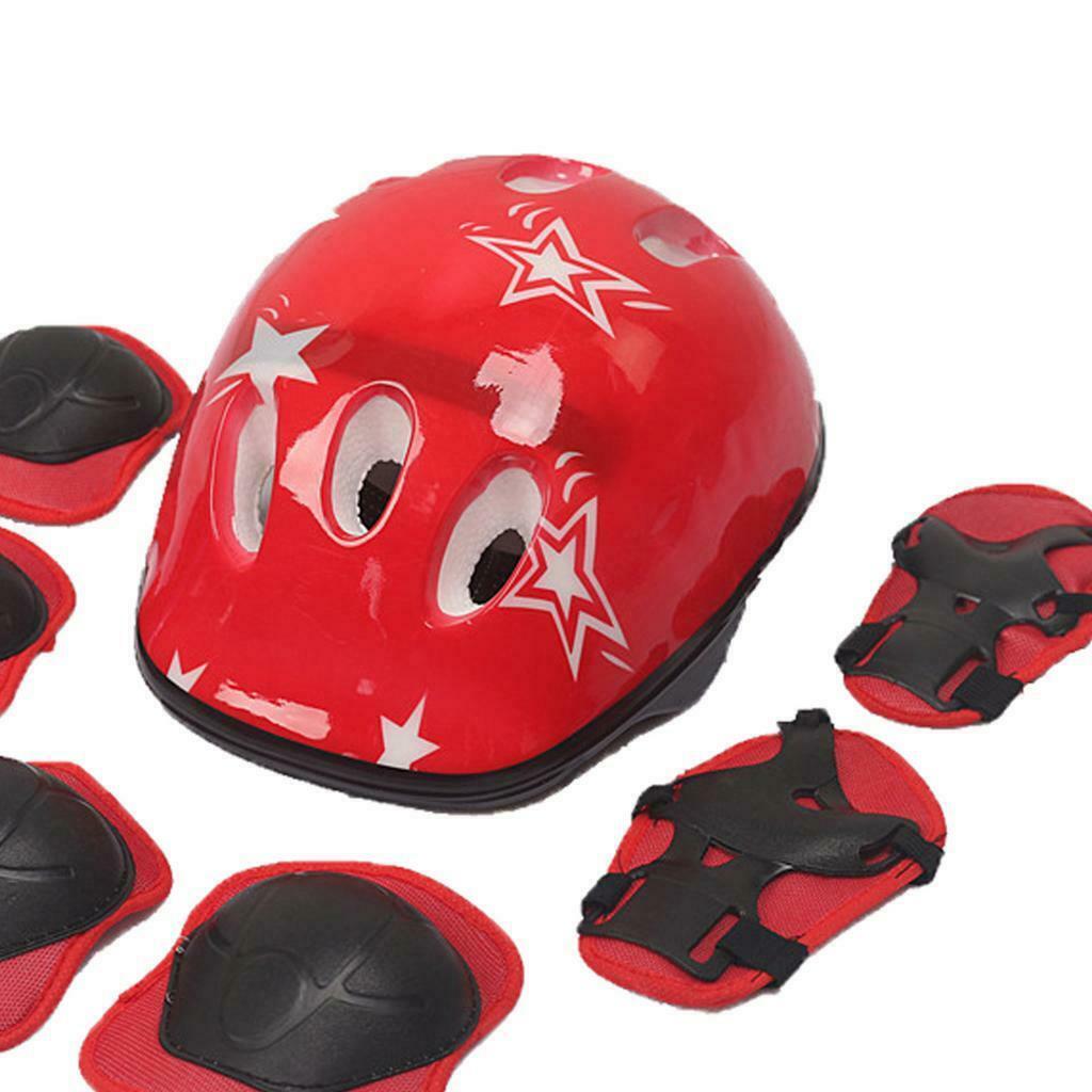 Kids Elbow Knee Wrist Protective Guard Pads Safety Gear Skate Bike Red 7Pcs