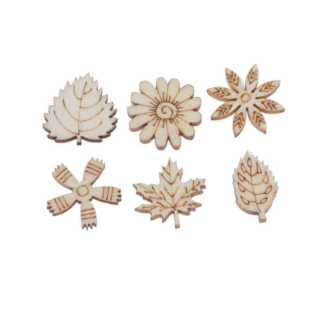 50 Wooden Crafts Sets for Kids, Wood Ornaments Shapes for Home Decor Blanks