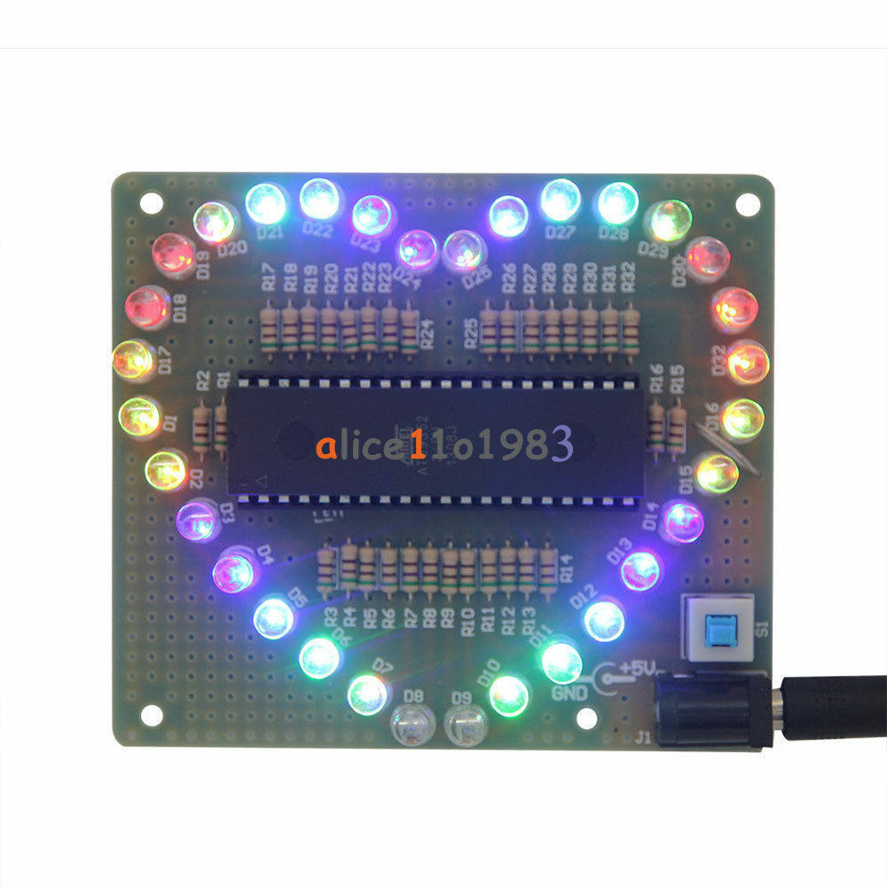 DIY Kit Heart Shaped LED Colorful Light Water Electronic Suite Set Gift