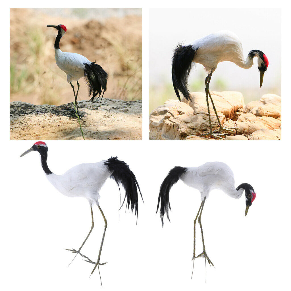 Se of 2 Artificial Red-crowned Crane Birds Statue Ornament Outdoor Decor