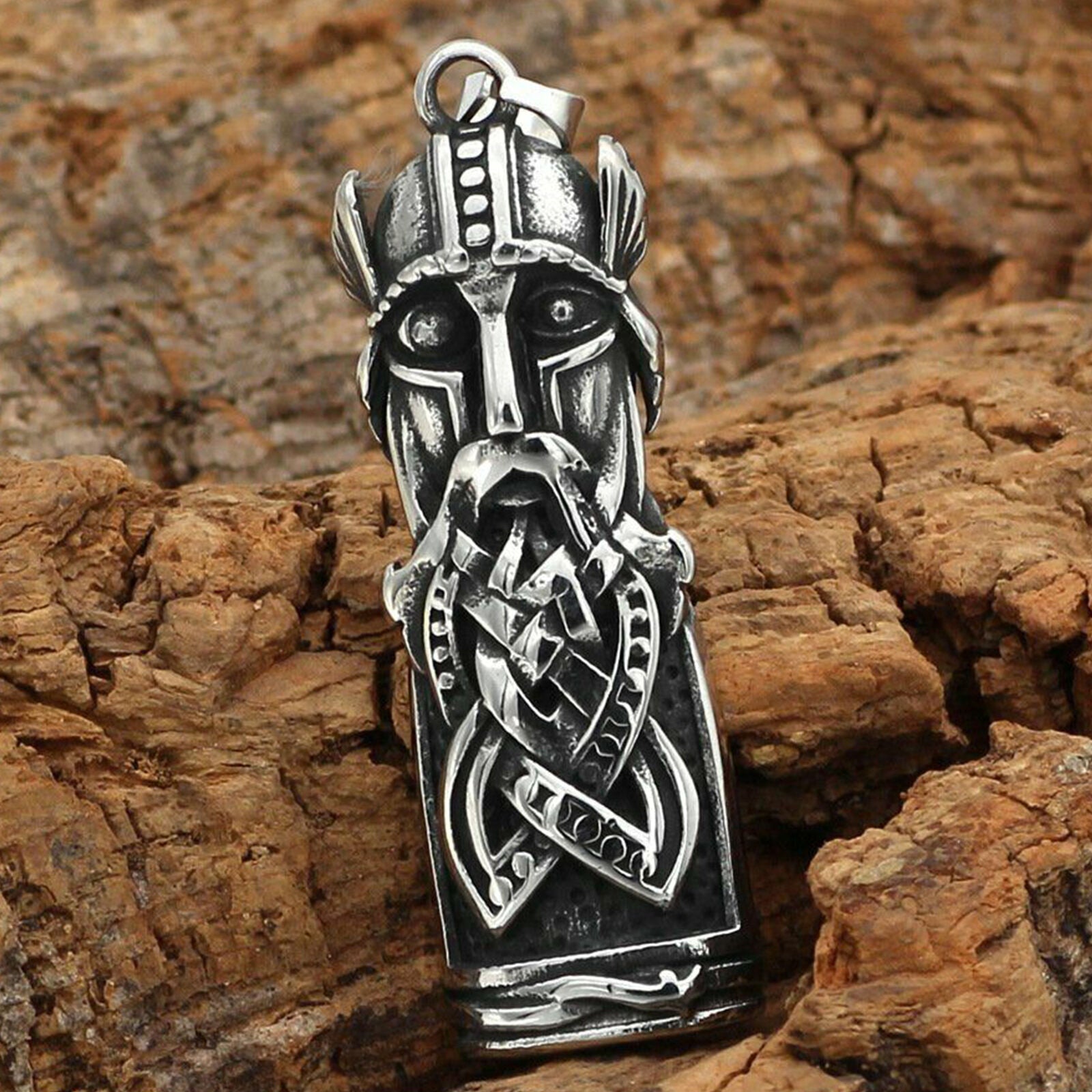 Stainless Steel Norse Vikings Warrior Odin Pendant Necklace