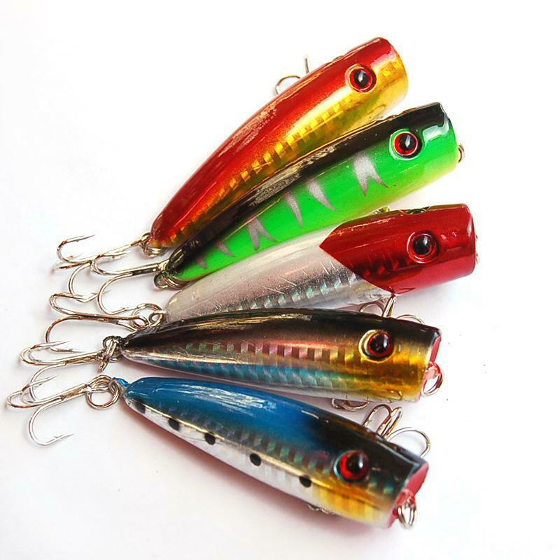 5pcs Popper Fishing Lures 5 Colors 10g Bait High Carbon Steel Hook Tackle @