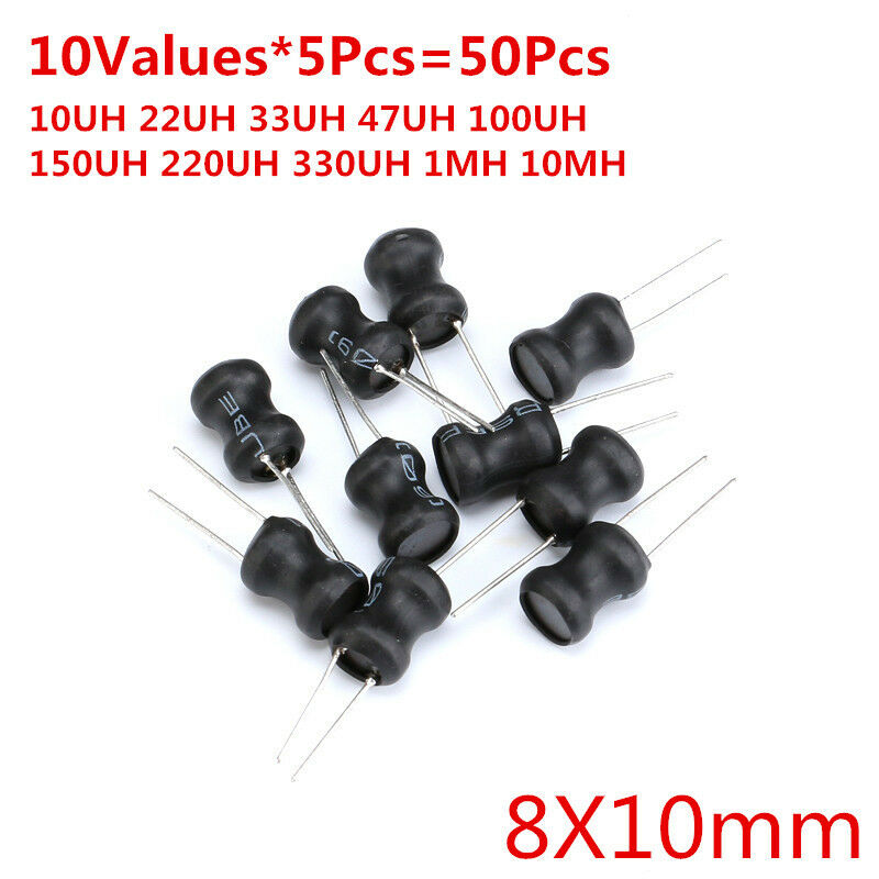 50pcs 10Values 8*10 10UH-10MH Power Inductors Assortment Kit 100/220/470UH 1MH
