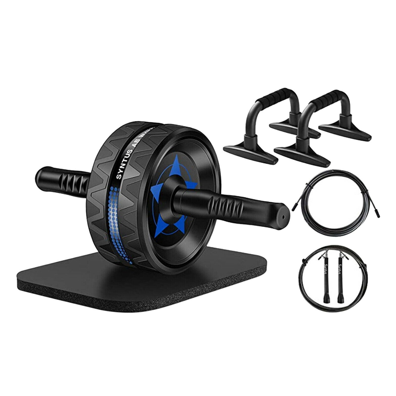 Ab Roller Wheel 5-in-1 w / knee pad, resistance bands, push up bars, jump rope