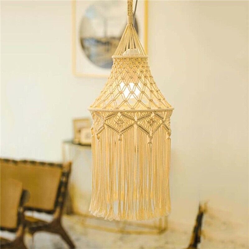 Handwoven Lampshades Tapestry Hanging Lamp Cover Adorn Bohemian Home Hotel Beige