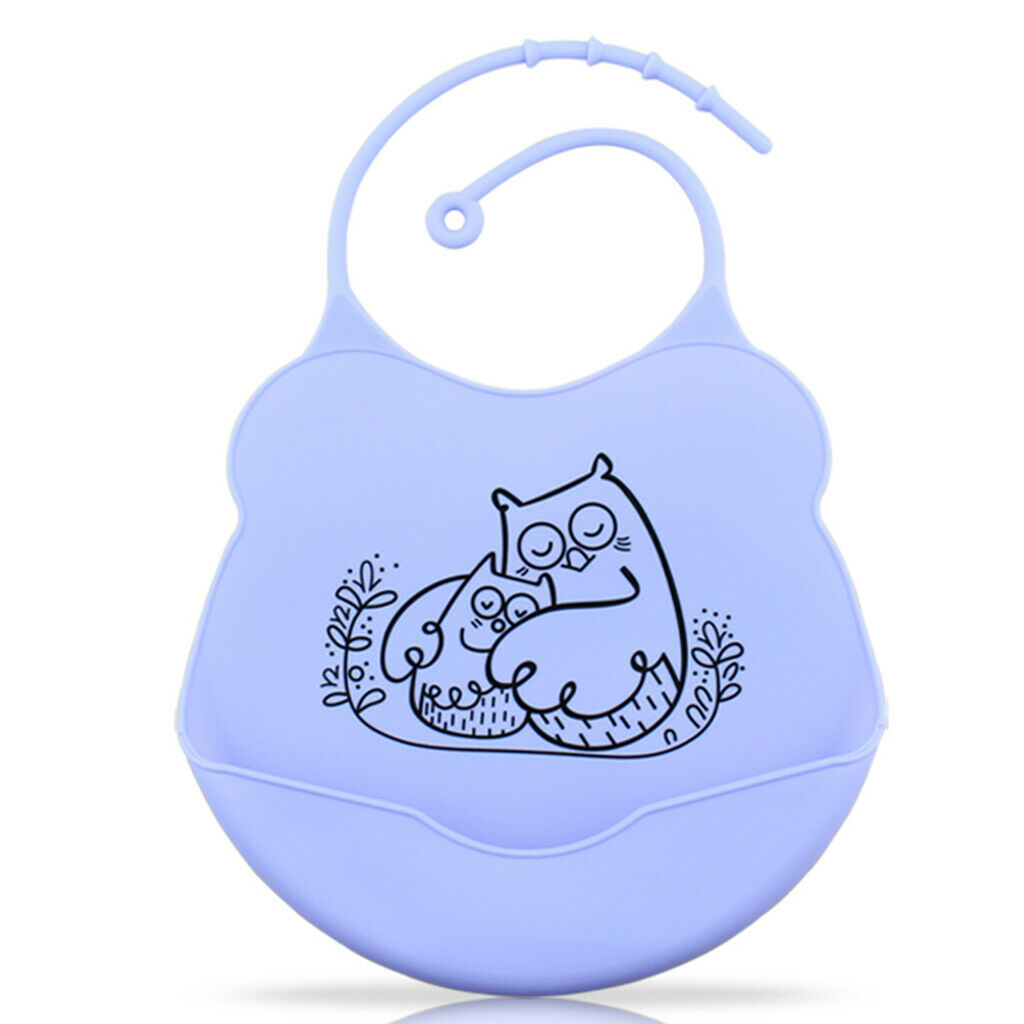 Baby Bibs Silicone Comfortable Soft Toddlers Feeding Bibs Owl_Purple