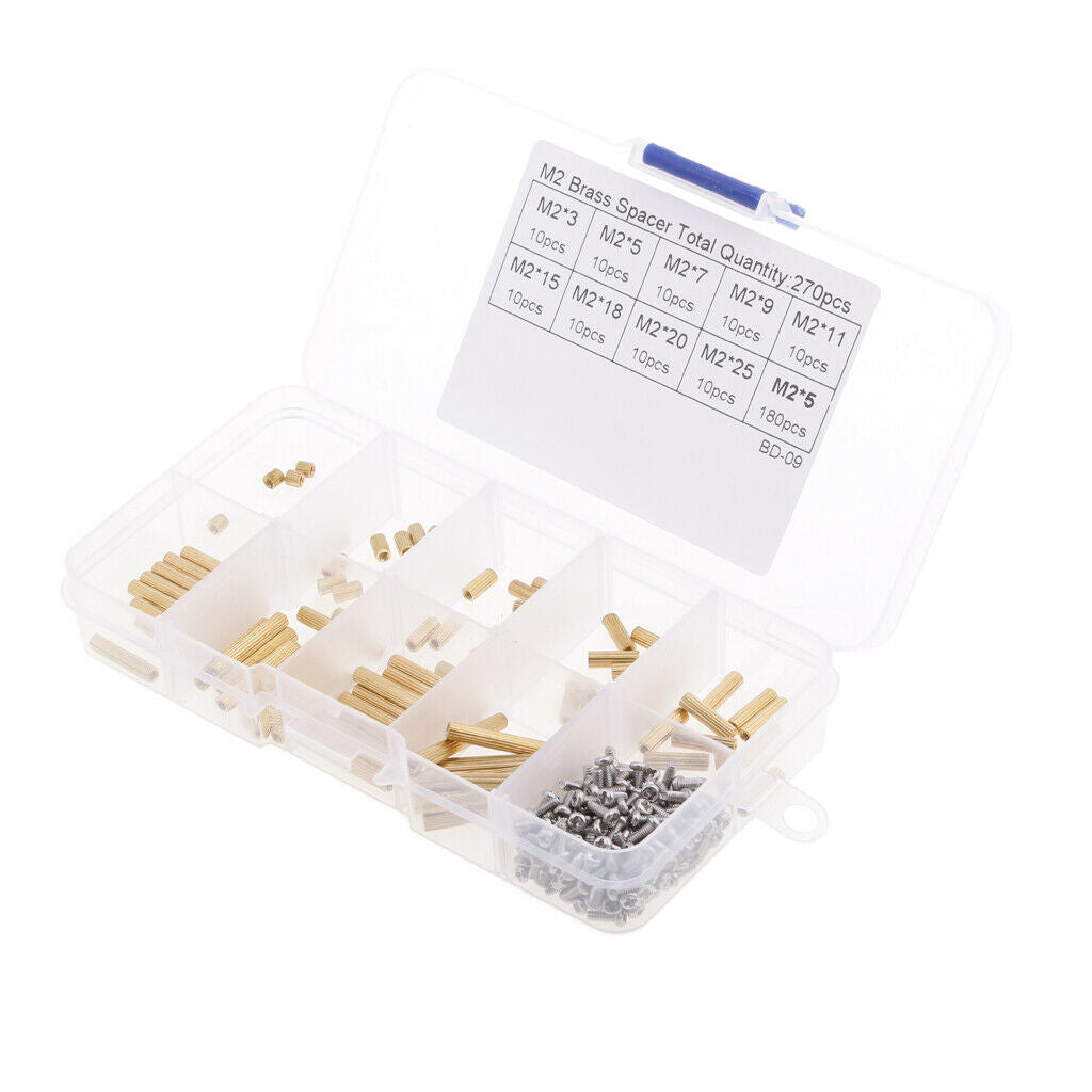 270Pcs M2 3-25mm Male to Female Brass PCB Standoff Screw Nut Assortment Set